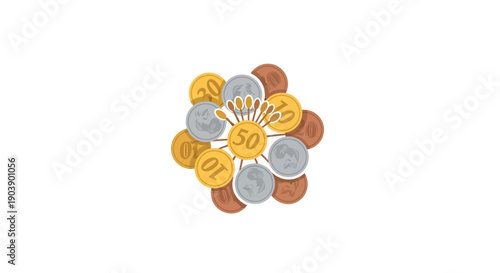 Collection of coins from different countries.