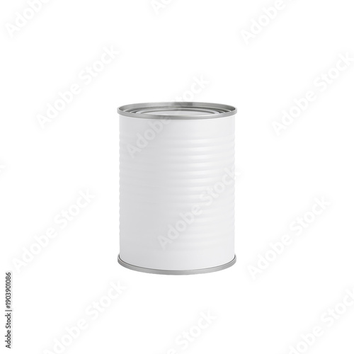 Empty White Can Stands on a Plain Surface With Light Background in a Simple S...