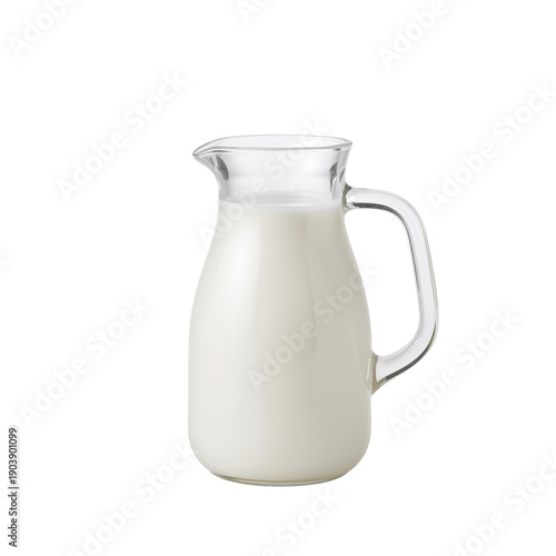Milk is Poured Into a Glass Jug on a White Background for Serving or Cooking