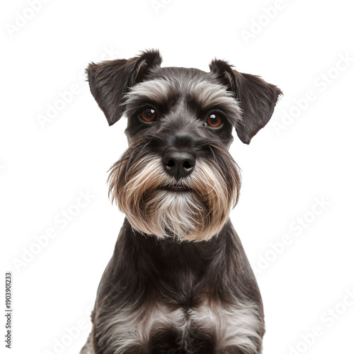Schnauzer Dog Sitting on a White Background Looking at the Camera With Attent...