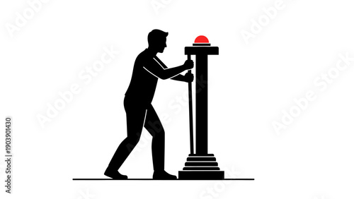 Silhouette of a Man Pulling a Lever or Emergency Alarm