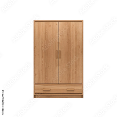 Wood Wardrobe With Two Doors and One Drawer for Storage in a Home Setting