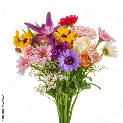 Bright Bouquet Holds Various Flowers Including Daisies, Roses, and Lilies for...