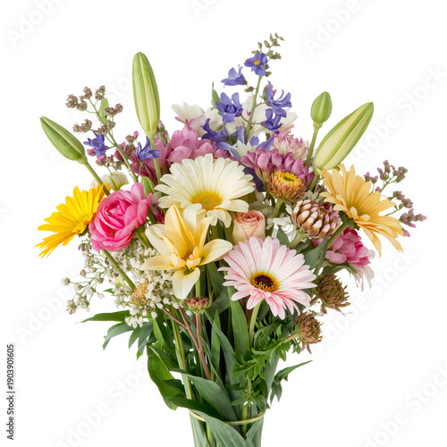 Bright Bouquet Holds Various Flowers Including Daisies, Roses, and Lilies for...
