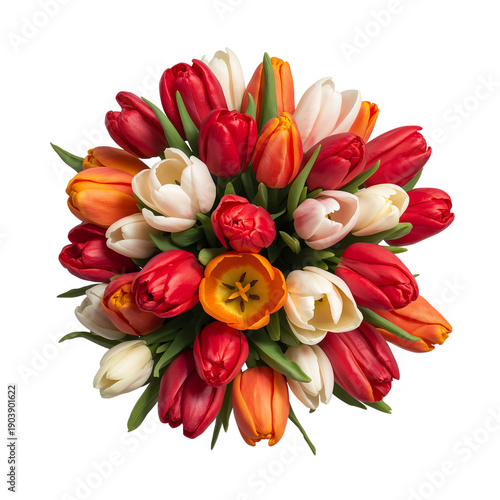 Colorful Tulips in a Glass Vase on a White Background During Daytime in a Bri...
