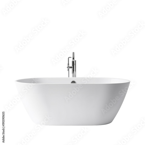 Elegant White Bathtub With Modern Faucet in a Bright Setting for Relaxation a...