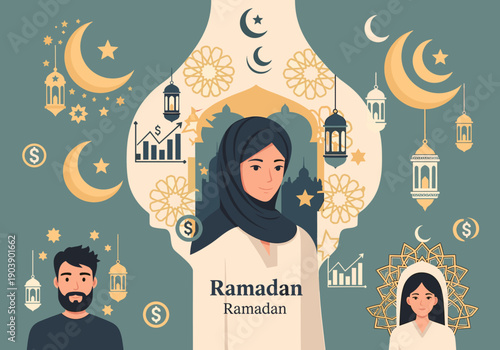 A calm man with a lantern and stars evokes a peaceful night scene, perfect for cultural or spiritual content.