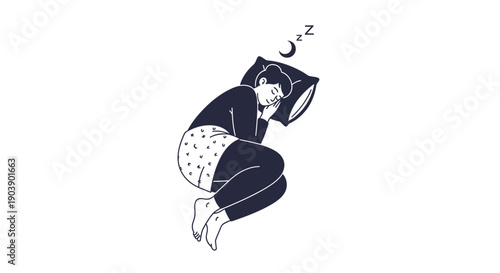 Minimalist Illustration of a Woman Sleeping Peacefully