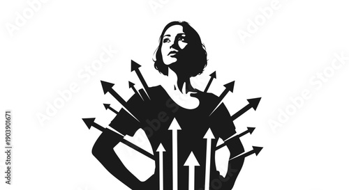 Confident Woman Silhouette with Multiple Directional Arrows