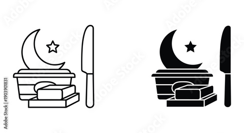 Ramadan Kareem or Eid Mubarak with Crescent Moon and Star on Food Box