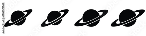 Set of Saturn Planet Icons, Zodiac Astrology Vector Art Symbols for Horoscope and Celestial Design, Minimalist Black Silhouette Saturn Illustrations for Graphic Design and Space Projects