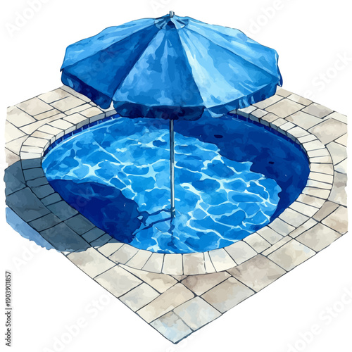 watercolor of Poolside Relaxation Sunny Day, isolated on a white background.