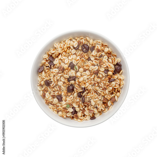 Bowl of Granola With Blueberries on a White Background