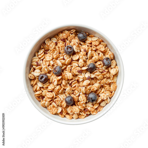 Bowl of Granola With Blueberries on a White Background