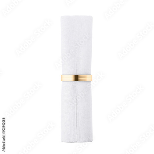 Table Setting With Rolled White Napkin and Gold Napkin Ring in Simple Design ...