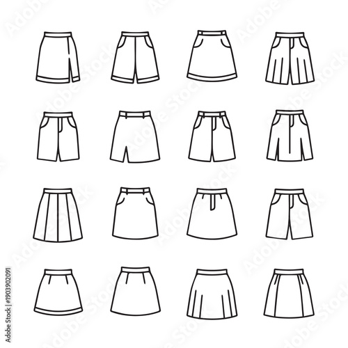 Collection of Skirt Icons and Line Drawings - Fashion Design Elements