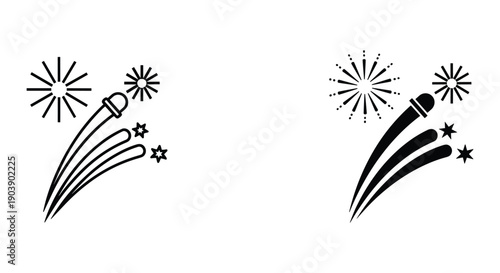 Fireworks Exploding in Night Sky with Stars and Trails