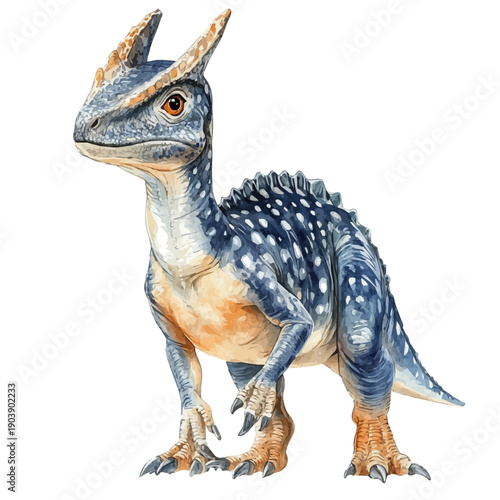 watercolor of Parasaurolophus, isolated on a white background.