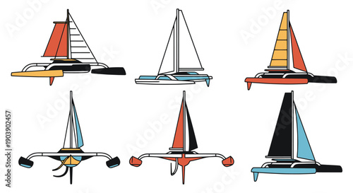 Trimaran Line art luxury color outline design