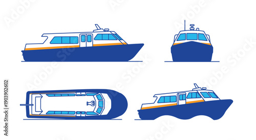 Water Taxi Line art color minimal style
