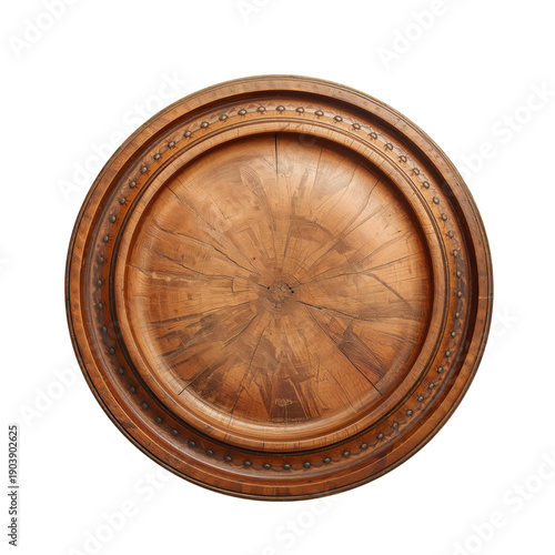 Round Wooden Platter Displayed on a White Background for Decorative or Functi...