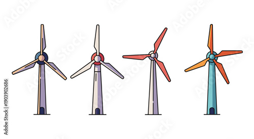 Wind Turbine Line filled color trendy design