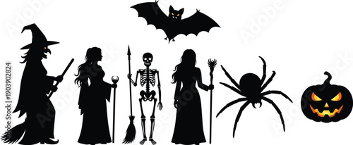 Halloween Spooky Characters Black Silhouettes Collection