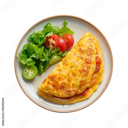 Breakfast Dish With Omelet and Fresh Vegetables Served on a Plate