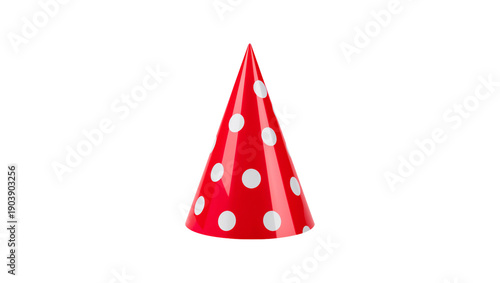 Party Hat With White Dots on a Red Surface Placed on a White Background