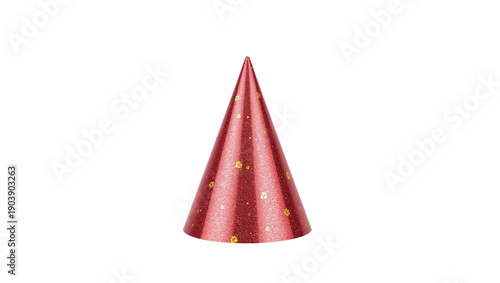 Party Hat With White Dots on a Red Surface Placed on a White Background