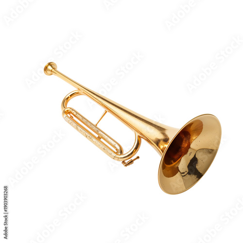 Golden Trumpet on a Plain Background Showcases the Musical Instrument Used in...
