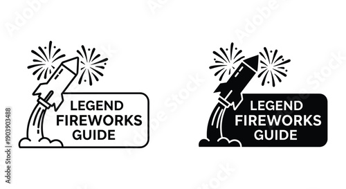 Fireworks Guide Logo Design with Hand Holding Rocket and Explosions