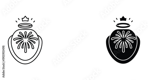 Luxury Perfume Bottle Icon Set with Crown and Fragrance in Simple Line Art