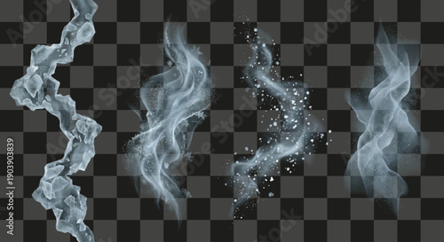 Cold Effects Set of Four Realistic Freezing Winter Elements with Ice Shards and White Swirling Vapor