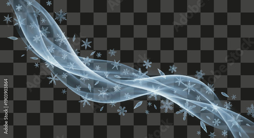 Winter Snowflakes Photorealistic Detailed Wavy Flowing Smoke Stream Composite Transparent Blue Ice Particles