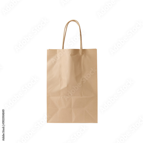 Brown Paper Bag on White Background Used for Shopping or Carrying Items