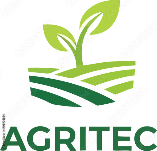 Agritec Logo with sprouting plant and field