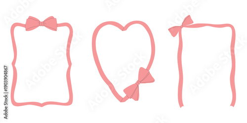 Set of ribbon frames with bows. Design elements for greeting card, invitation, poster, banner, gift certificate.