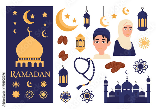 A serene design featuring Ramadan symbols evokes spirituality and celebration, perfect for cultural events and social media.