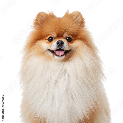 Pomeranian Dog With Fluffy Coat in Front of White Background