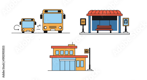 Bus Station Line art filed color creative design