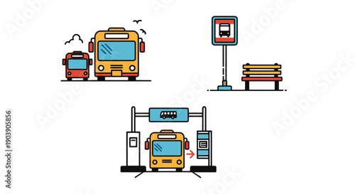 Bus Station Line art color filled abstract design