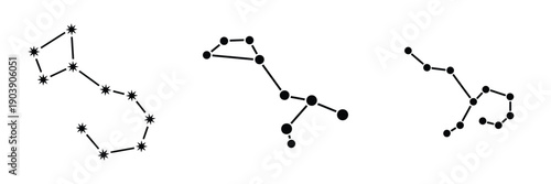 Capricorn Zodiac Constellation Vector Set - Minimalist Star Map Astrology Icons for Horoscope and Celestial Design - Black Isolated Geometric Galaxy Patterns