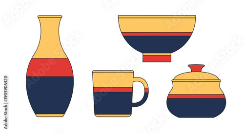 Ceramics Line art color filled design