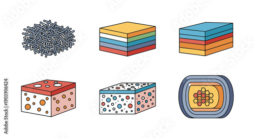 Composite Materials line art vector set