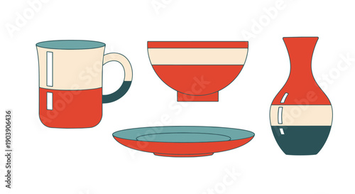 Ceramics Line art color simple design