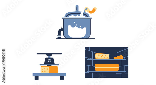 Cheese Production line art digital illustration