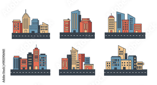 City Block Line art creative color filled design