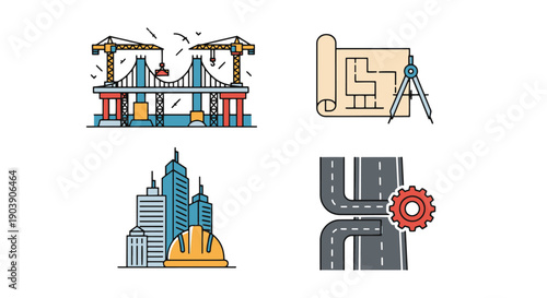 Civil Engineering line art illustration