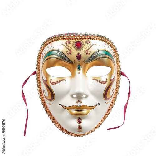 Golden Mask With Colorful Design Hanging for Display During a Festival Celebr...